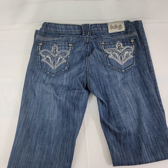 H&G Women’s Low Rise Boot Cut Distress Jeweled Trim Jeans Pants – Size 9 - Picture 5 of 16